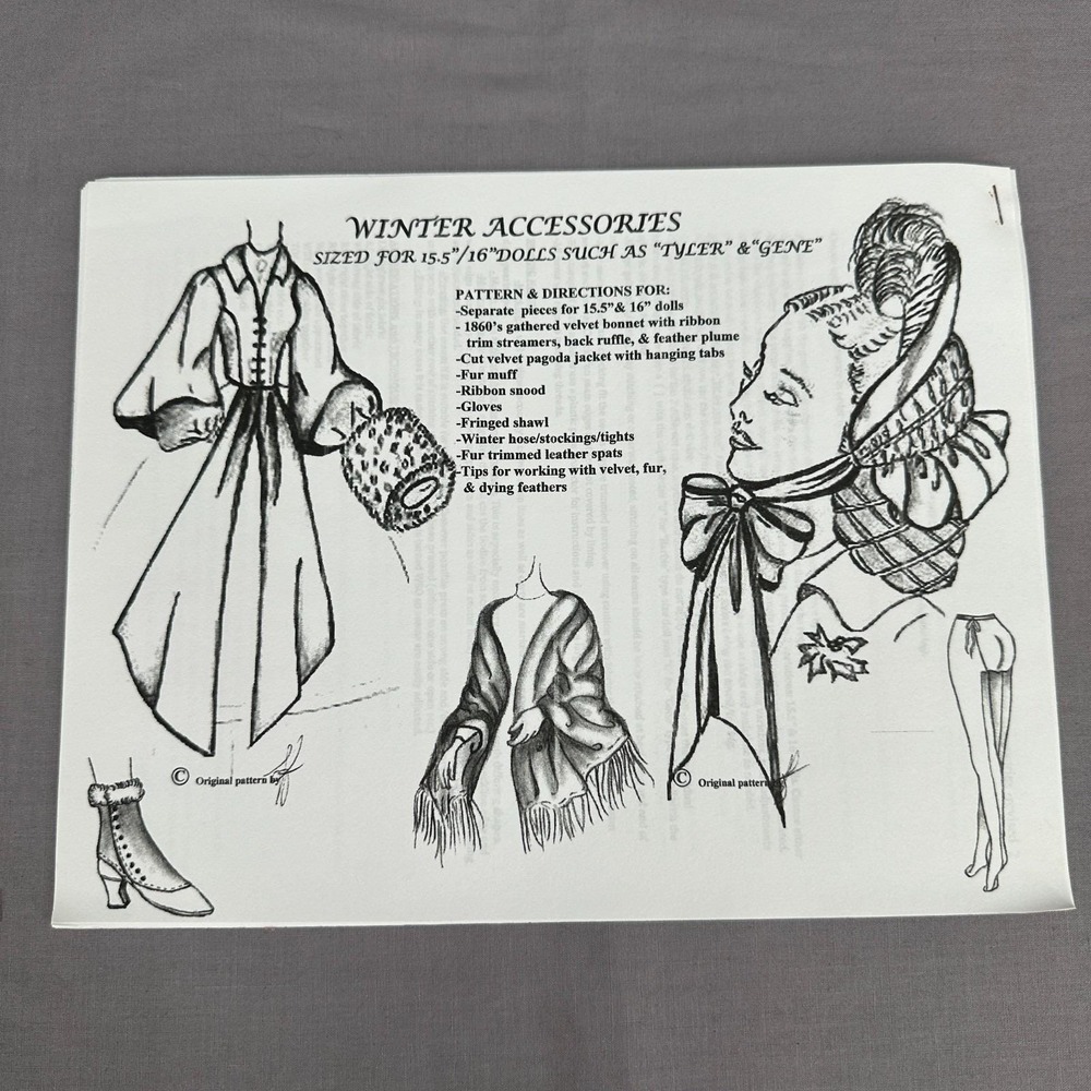 Winter Accessories 11588 Sewing Pattern 15.5" Tyler Gene Fashion Doll Clothes